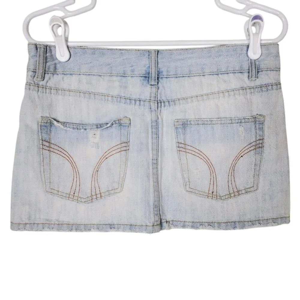 Rue21 Y2K Embelished‎ Distressed Lightwash Jean Mini Skirt Size 3/4